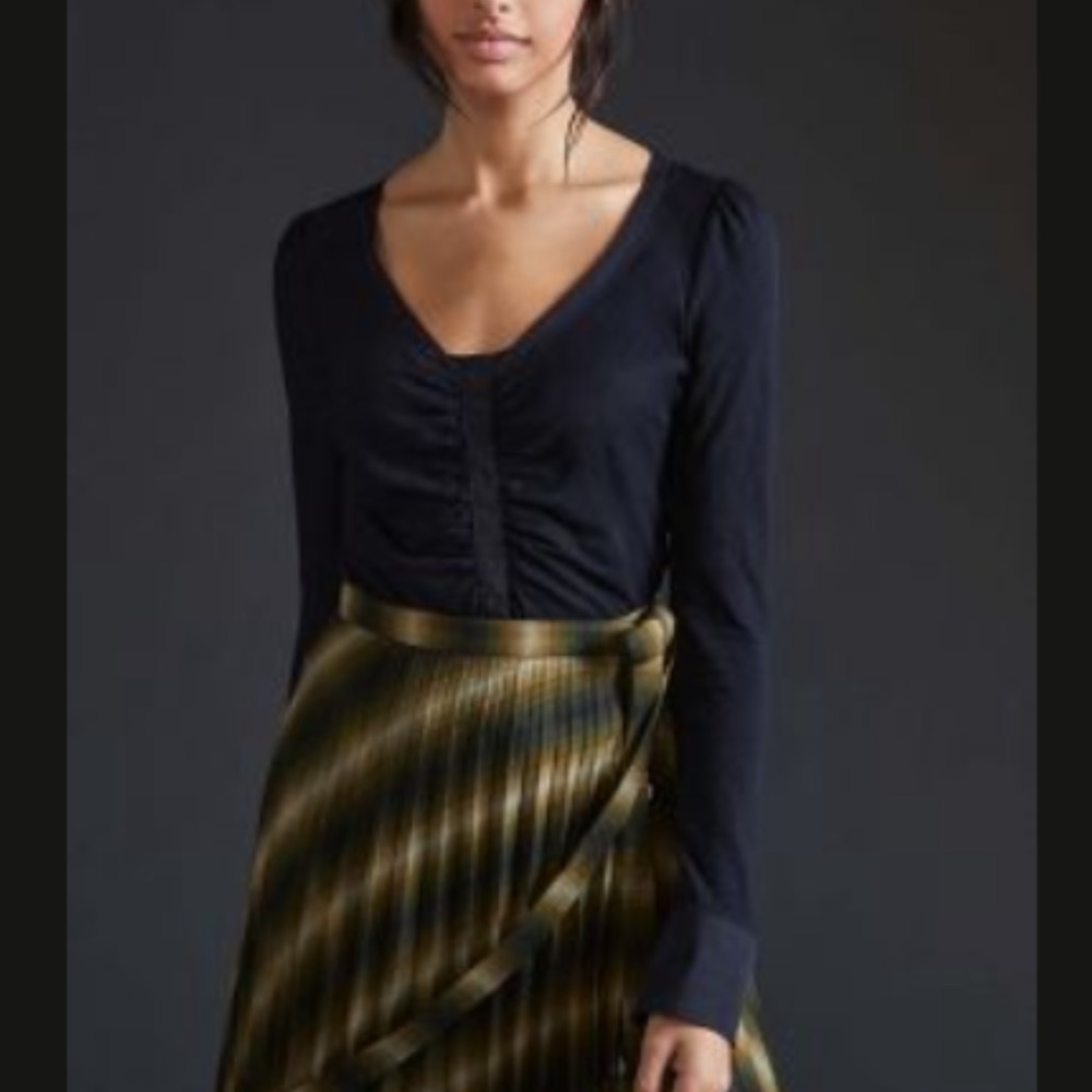 NWT Anthropologie Shirred Black Top